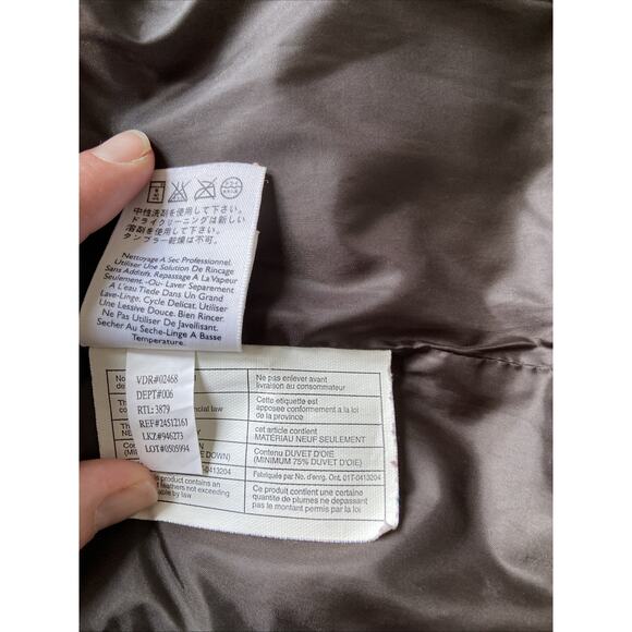 Eddie Bauer Jacket Sz M Red Quilted Goose Down Puffer Fleece Cuffs Short Shinny - Picture 14 of 16